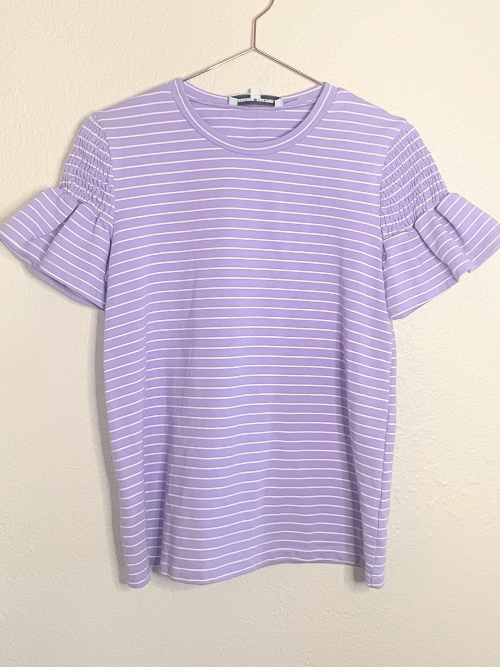 English Factory Lavender Stripe Ruffle Sleeve Top Small
